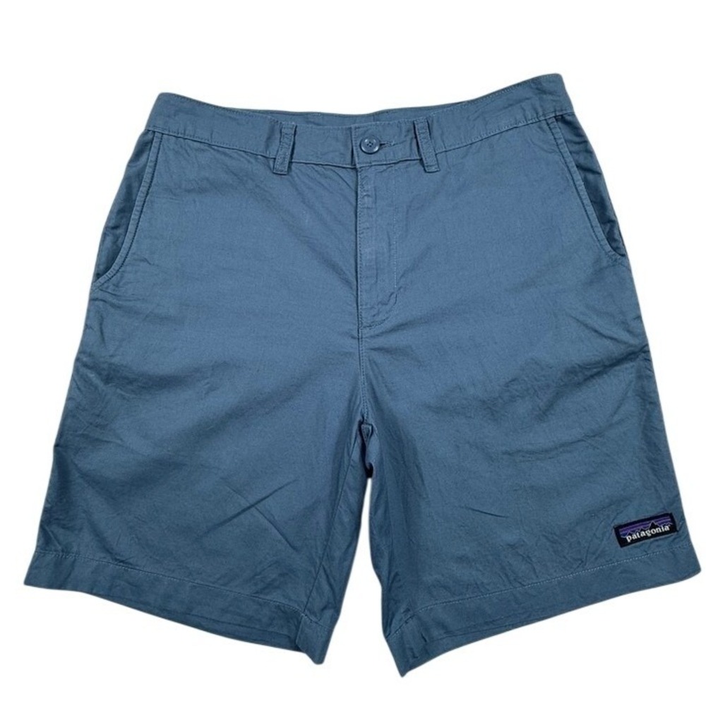 Patagonia Mens 31 Organic Cotton Hemp Shorts Slate Blue Flat Front 8 Inseam